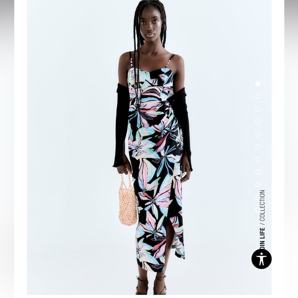 ZARA LINEN BLEND TROPICAL PRINT CORSET DRESS